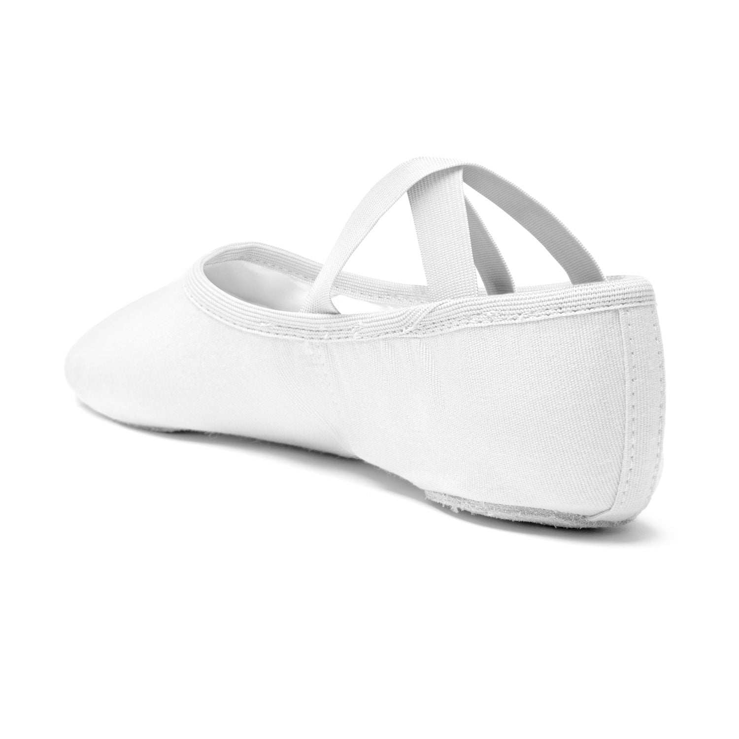 Das SD16 Só Dança Ballettschläppchen in Weiß von Rumpf, mit elastischen Trägern, von hinten gesehen auf Weiß.
